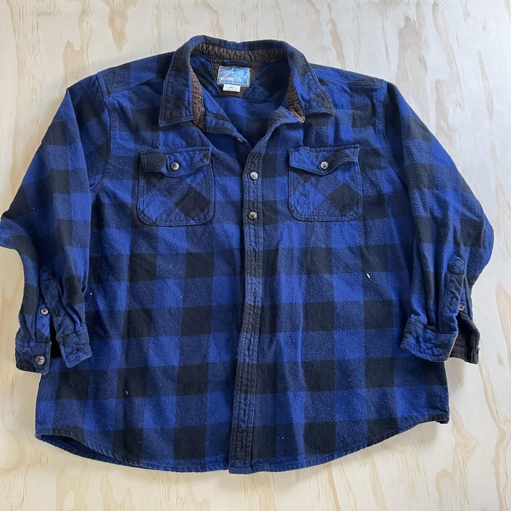 Oakwood Mountain Shirt Mens XLT Blue Plaid Flannel Long Sleeve Button Up Casual